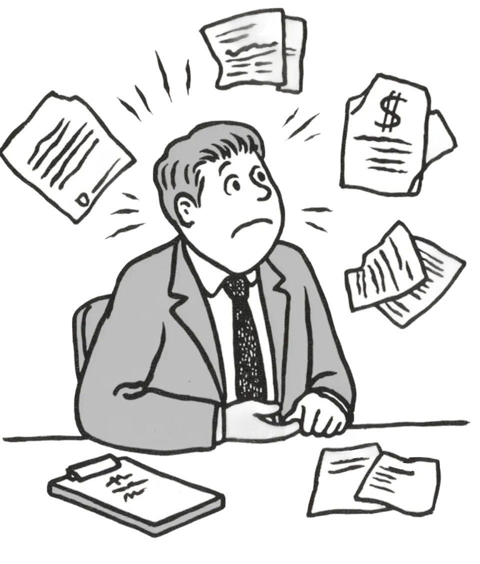 Stressed real estate agent overwhelmed by paperwork